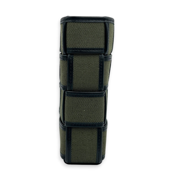 Cassette Vertical Green Crossbody Bag in Canvas, Silver hardware