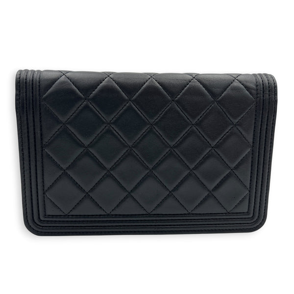 Boy Wallet On Chain Black in Lambskin, Gold hardware