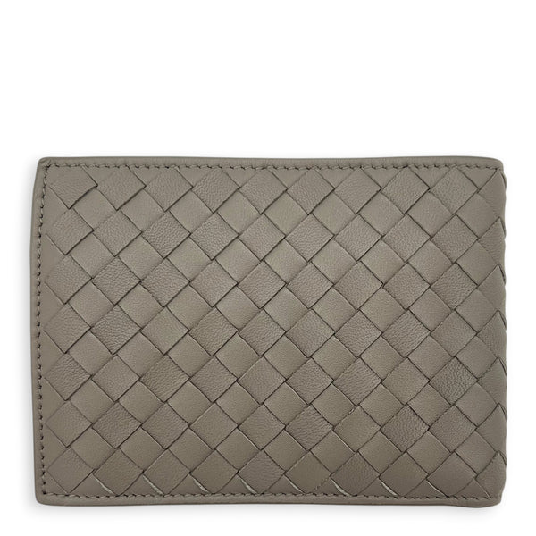 Intrecciato Grey Wallet in Intrecciato Leather, Silver hardware