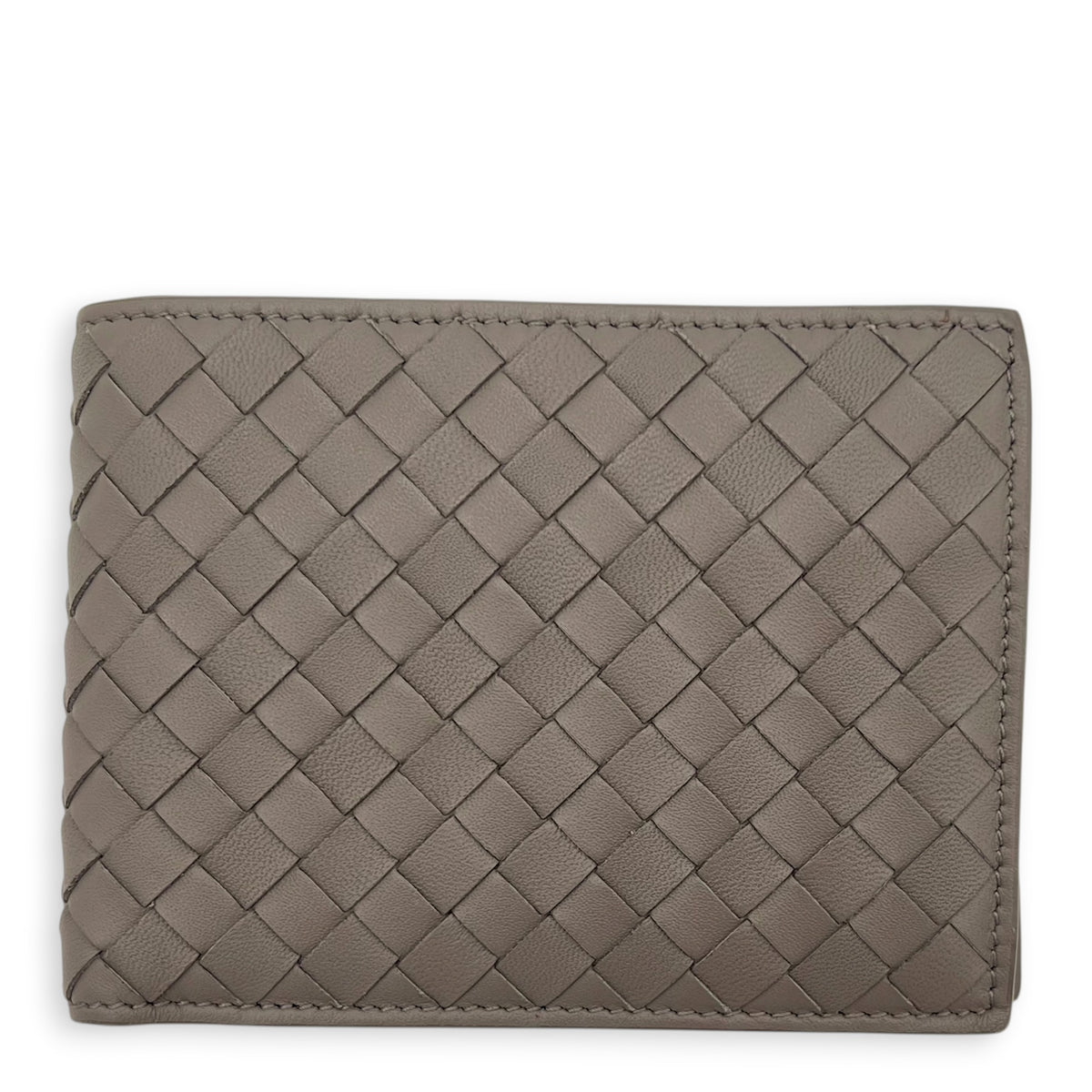 Intrecciato Grey Wallet in Intrecciato Leather, Silver hardware