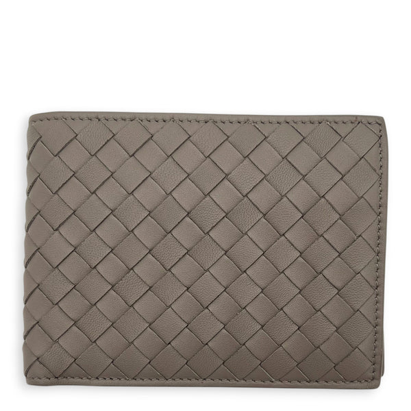 Intrecciato Grey Wallet in Intrecciato Leather, Silver hardware
