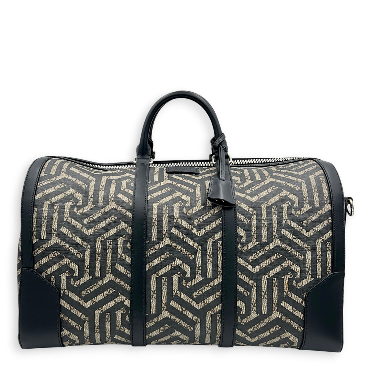 GG Caleido Beige Ebony Duffle Bag in Coated Canvas, Silver hardware