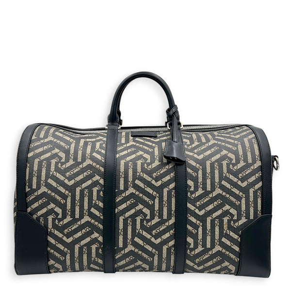 GG Caleido Beige Ebony Duffle Bag in Coated Canvas, Silver hardware