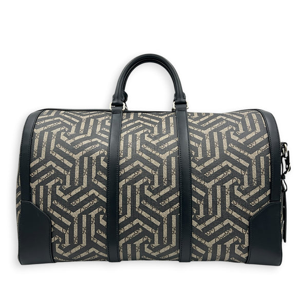 GG Caleido Beige Ebony Duffle Bag in Coated Canvas, Silver hardware