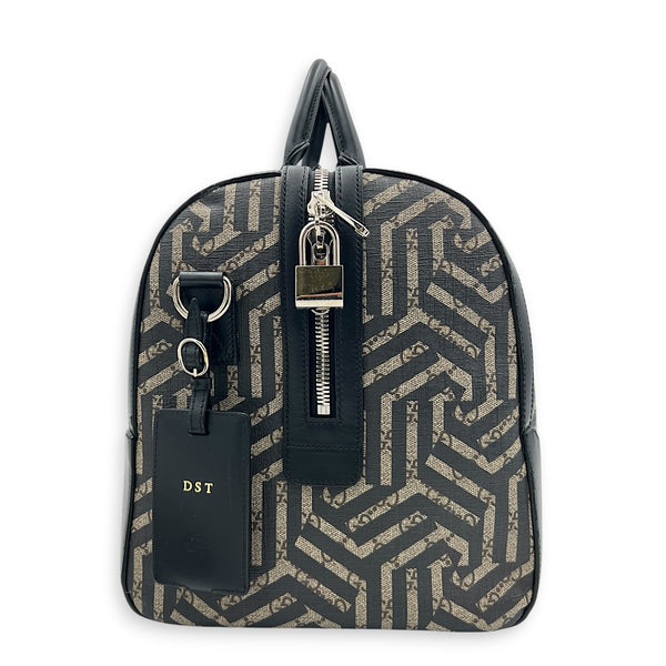 GG Caleido Beige Ebony Duffle Bag in Coated Canvas, Silver hardware