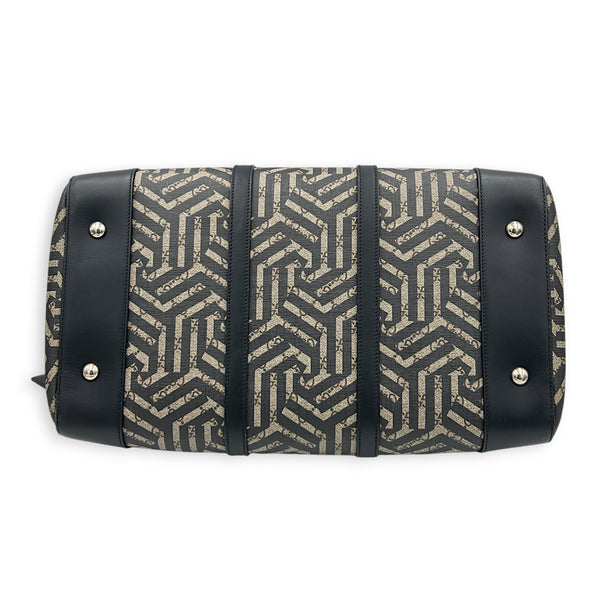 GG Caleido Beige Ebony Duffle Bag in Coated Canvas, Silver hardware