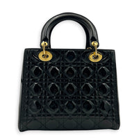 Lady Dior Top Handle Bag Medium Black in Patent Leather, Gold hardware
