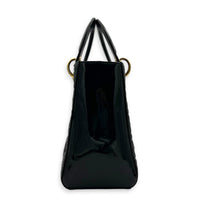 Lady Dior Top Handle Bag Medium Black in Patent Leather, Gold hardware