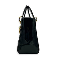 Lady Dior Top Handle Bag Medium Black in Patent Leather, Gold hardware