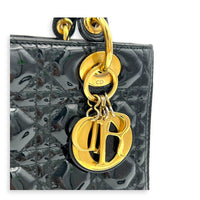 Lady Dior Top Handle Bag Medium Black in Patent Leather, Gold hardware