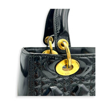 Lady Dior Top Handle Bag Medium Black in Patent Leather, Gold hardware