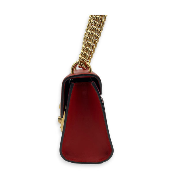 Padlock Small Red/Pink Shoulder Bag in Calfskin, Gold hardware