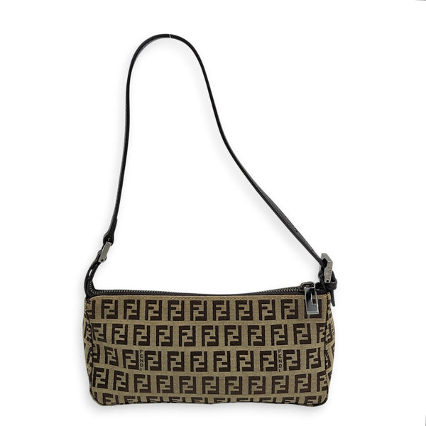 FF Zucca Clutch Brown in Canvas, Gunmetal hardware