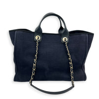 Deauville Medium Navy Tote Bag in Canvas, Gold hardware