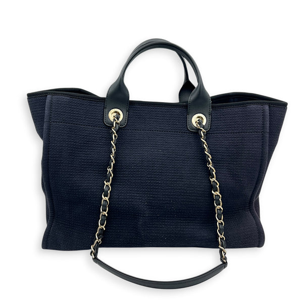 Deauville Medium Navy Tote Bag in Canvas, Gold hardware