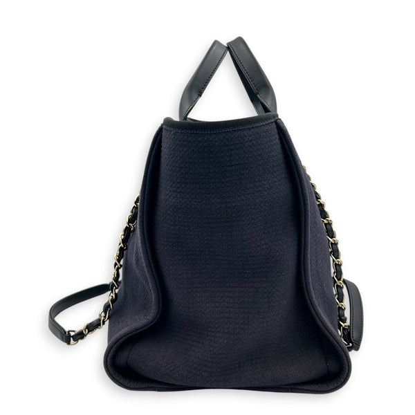 Deauville Medium Navy Tote Bag in Canvas, Gold hardware