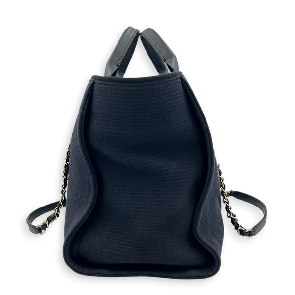 Deauville Medium Navy Tote Bag in Canvas, Gold hardware