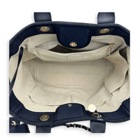 Deauville Medium Navy Tote Bag in Canvas, Gold hardware