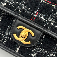 School Memory Black Shoulder Bag in Tweed, Gold hardware