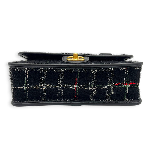 School Memory Black Shoulder Bag in Tweed, Gold hardware