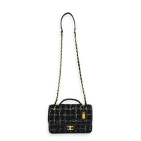 School Memory Black Shoulder Bag in Tweed, Gold hardware