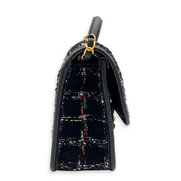 School Memory Black Shoulder Bag in Tweed, Gold hardware