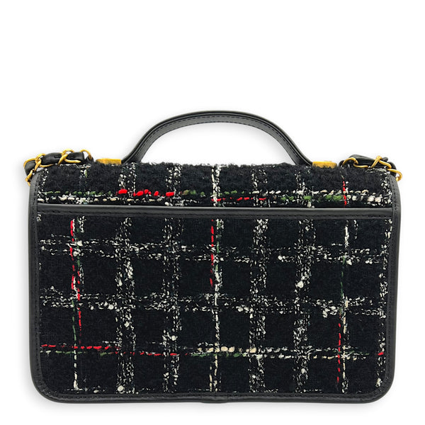School Memory Black Shoulder Bag in Tweed, Gold hardware