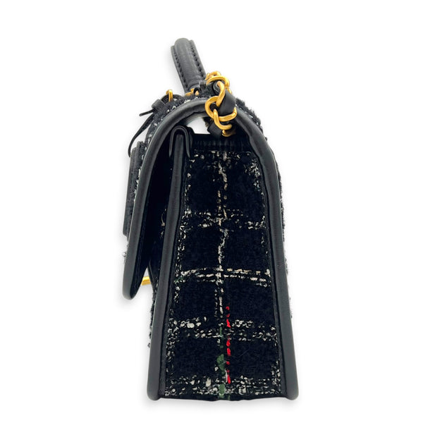 School Memory Black Shoulder Bag in Tweed, Gold hardware