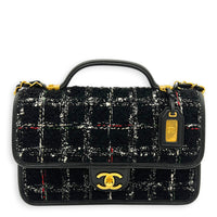 School Memory Black Shoulder Bag in Tweed, Gold hardware