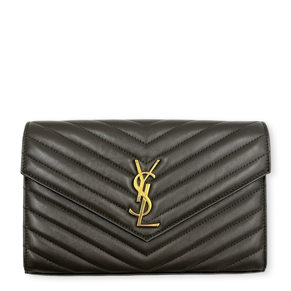Cassandra Wallet On Chain Dark Khaki / Olive Green in Lambskin, Gold hardware