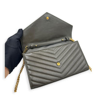 Cassandra Wallet On Chain Dark Khaki / Olive Green in Lambskin, Gold hardware