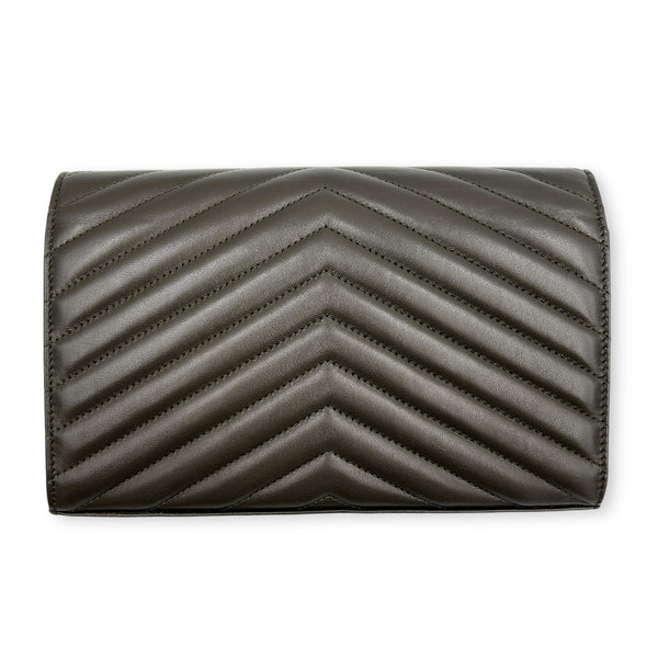 Cassandra Wallet On Chain Dark Khaki / Olive Green in Lambskin, Gold hardware