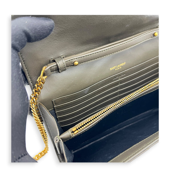 Cassandra Wallet On Chain Dark Khaki / Olive Green in Lambskin, Gold hardware