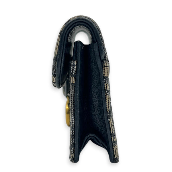 Saddle Card Holder Beige and Black Dior Oblique in Jacquard, Gold hardware