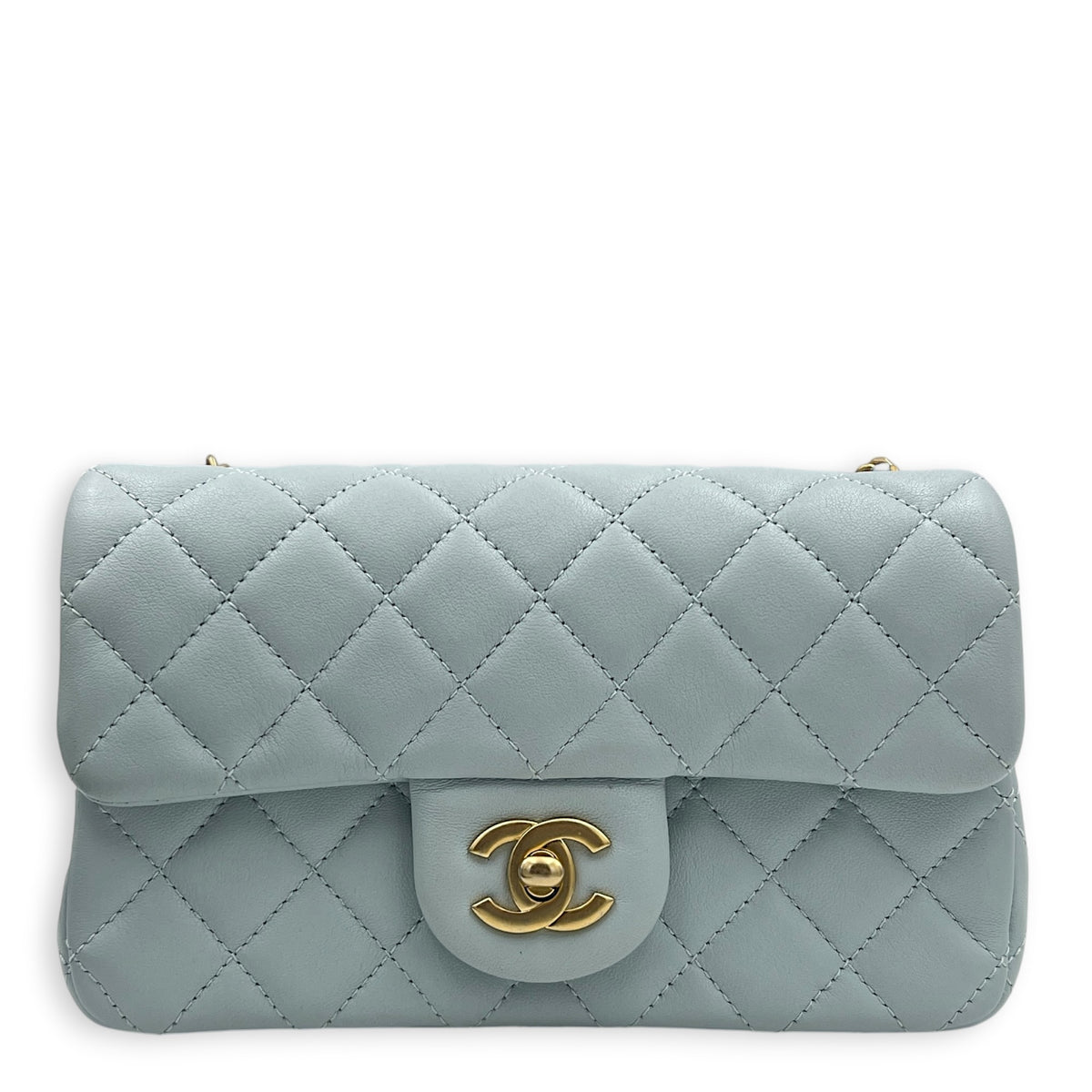 CC Mini Rectangle Pearl Crush Light Blue Shoulder Bag in Lambskin, Gold hardware