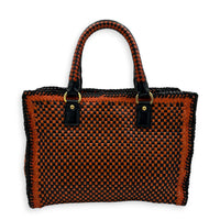 Galleria Orange Top Handle Bag in Woven Calfskin, Gold hardware