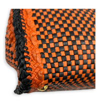 Galleria Orange Top Handle Bag in Woven Calfskin, Gold hardware