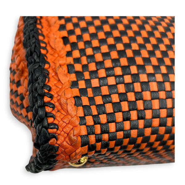 Galleria Orange Top Handle Bag in Woven Calfskin, Gold hardware