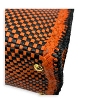 Galleria Orange Top Handle Bag in Woven Calfskin, Gold hardware