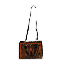 Galleria Orange Top Handle Bag in Woven Calfskin, Gold hardware