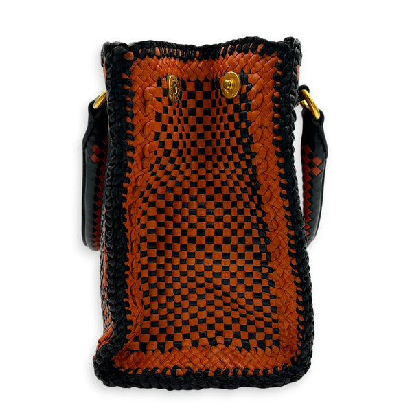 Galleria Orange Top Handle Bag in Woven Calfskin, Gold hardware