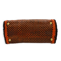 Galleria Orange Top Handle Bag in Woven Calfskin, Gold hardware