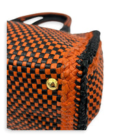 Galleria Orange Top Handle Bag in Woven Calfskin, Gold hardware