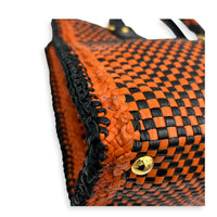 Galleria Orange Top Handle Bag in Woven Calfskin, Gold hardware