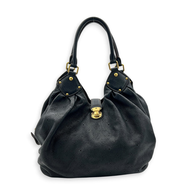 Mahina Black Top Handle Bag in Calfskin, Gold hardware