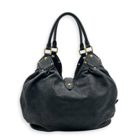 Mahina Black Top Handle Bag in Calfskin, Gold hardware
