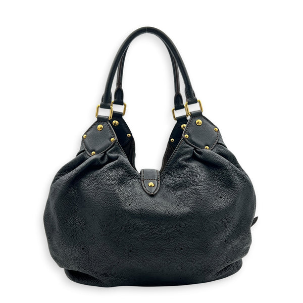 Mahina Black Top Handle Bag in Calfskin, Gold hardware