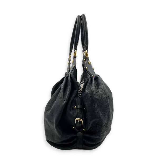 Mahina Black Top Handle Bag in Calfskin, Gold hardware