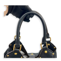 Mahina Black Top Handle Bag in Calfskin, Gold hardware