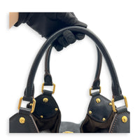 Mahina Black Top Handle Bag in Calfskin, Gold hardware